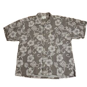Columbia Shirt Men Extra Large Brown Plaid  Short Sleeve Button ‎ Seersucker
